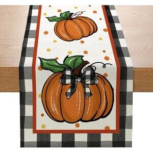 Fall Decoration Buffalo Plaid Pumpkins Table Runner 13"x72" Autumn Decor